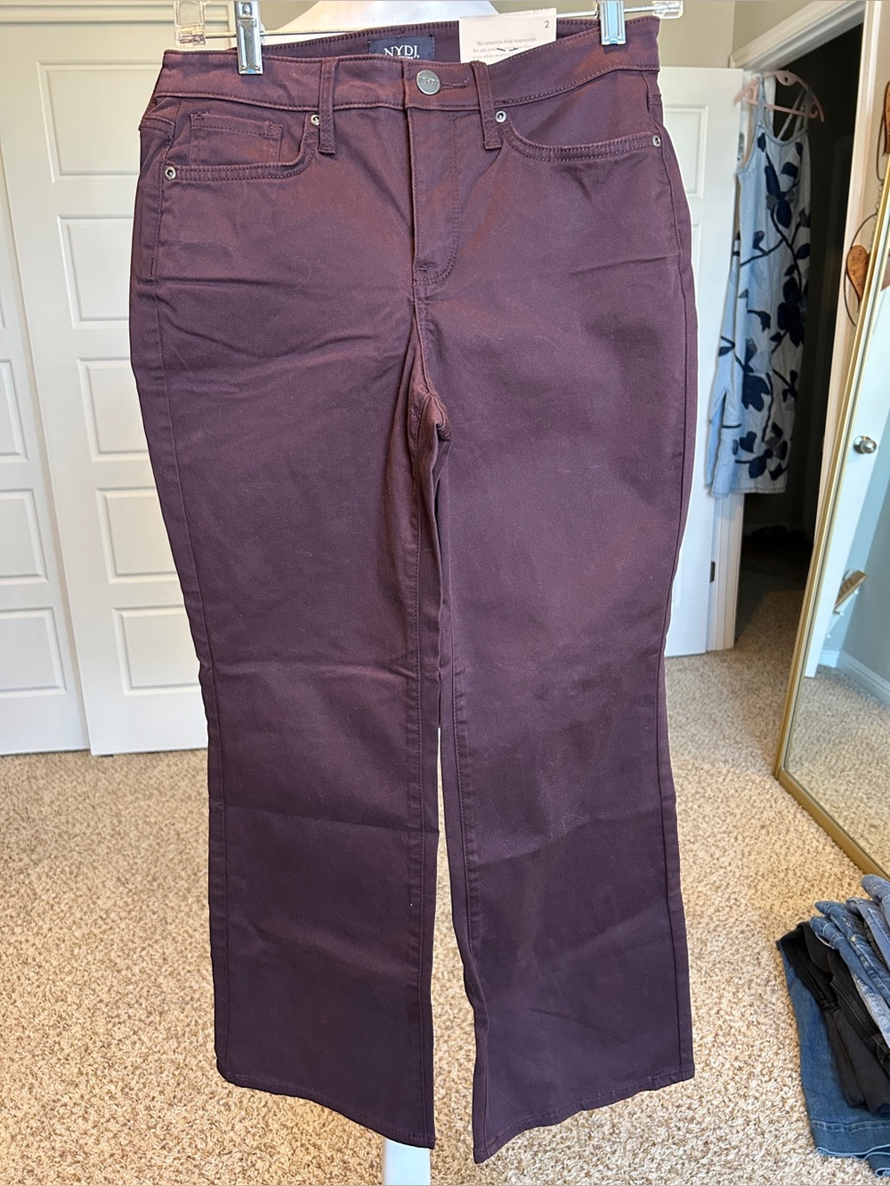NYDJ Relaxed Flare Pants Jeans Eggplant Purple Size 2 NWT
